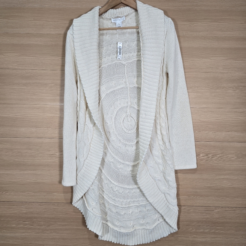 NWT White House Black Market Ivory Cable Knit Circle Cardigan Sweater Medium